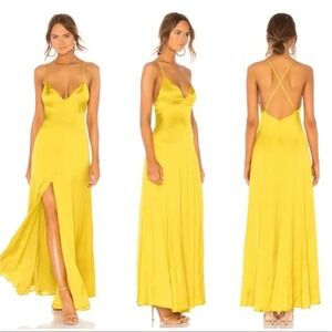 NWT Revolve Lovers and Friends Bermuda Maxi Dress Size M Satin Yellow Party Gown